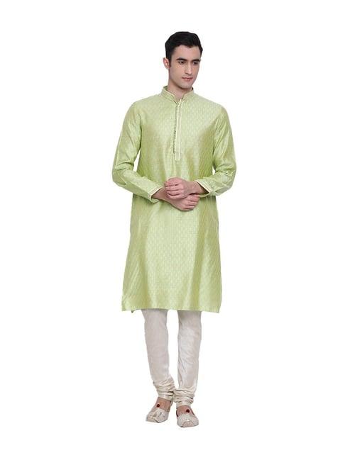 sanwara green embroidered mandarin collar kurta & pyjama set