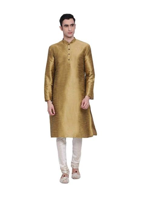 sanwara khaki mandarin collar kurta & pyjama set