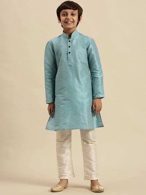 sanwara kids blue & white regular fit kurta set