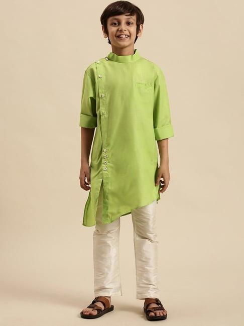 sanwara kids green & white cotton kurta set