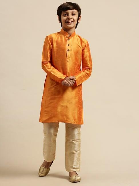 sanwara kids orange & beige regular fit kurta set