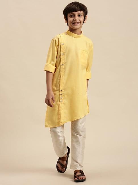 sanwara kids yellow & white cotton kurta set