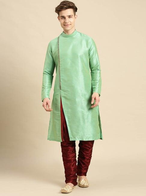 sanwara light green & maroon kurta & churidar set