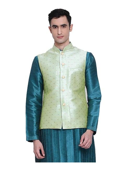 sanwara light green printed nehru jacket
