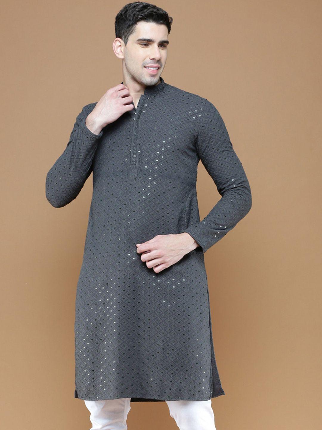 sanwara mandarin collar embellished straight cotton kurta