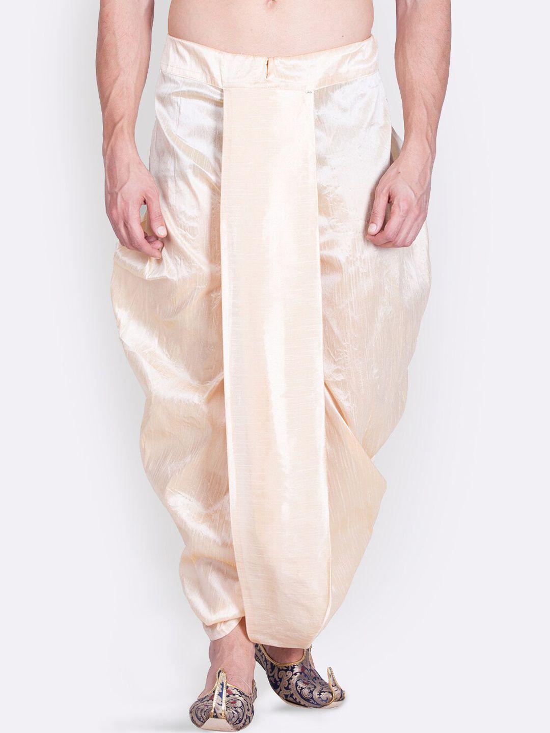 sanwara men beige solid art silk dhoti pant