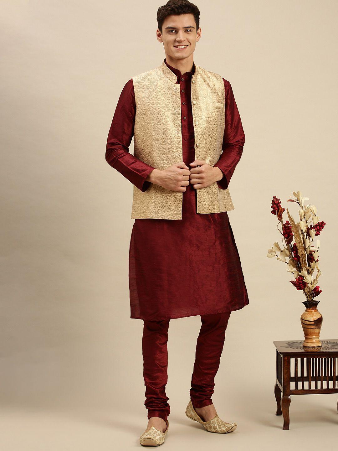 sanwara men beige woven design nehru jackets