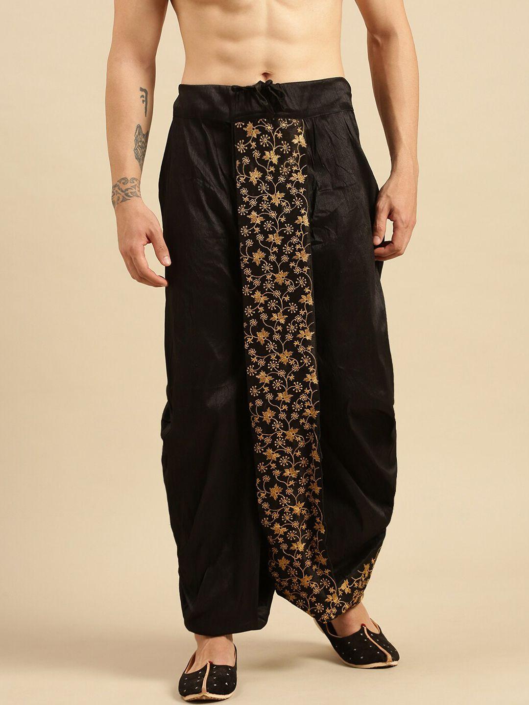 sanwara men black embroidered relaxed-fit dhoti