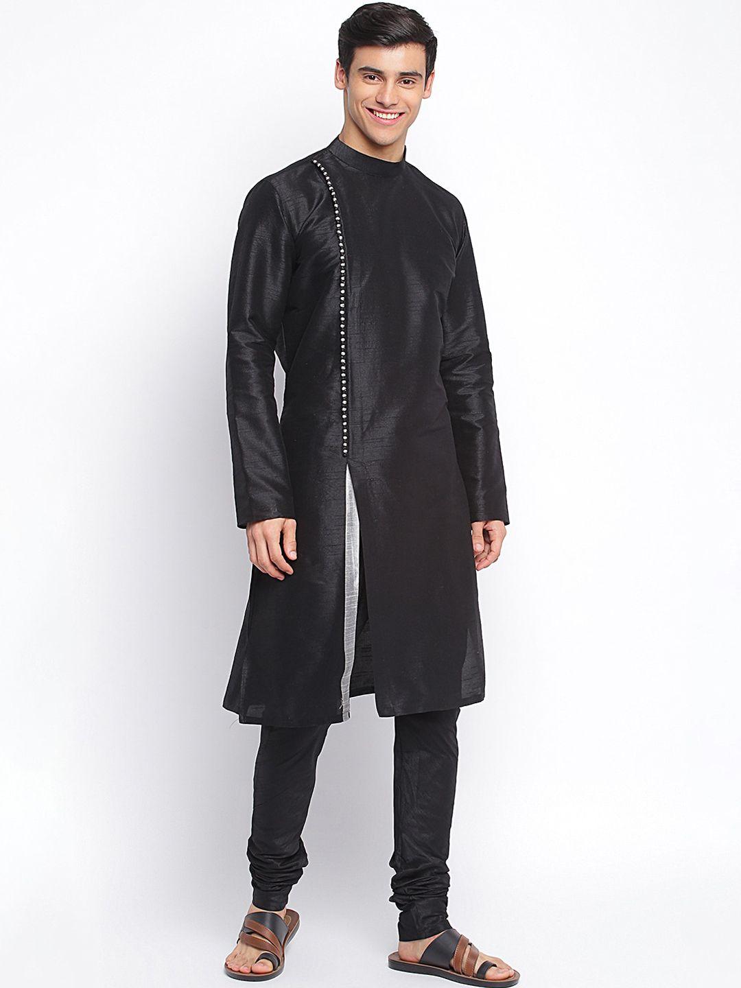 sanwara men black pleated kurta with churidar