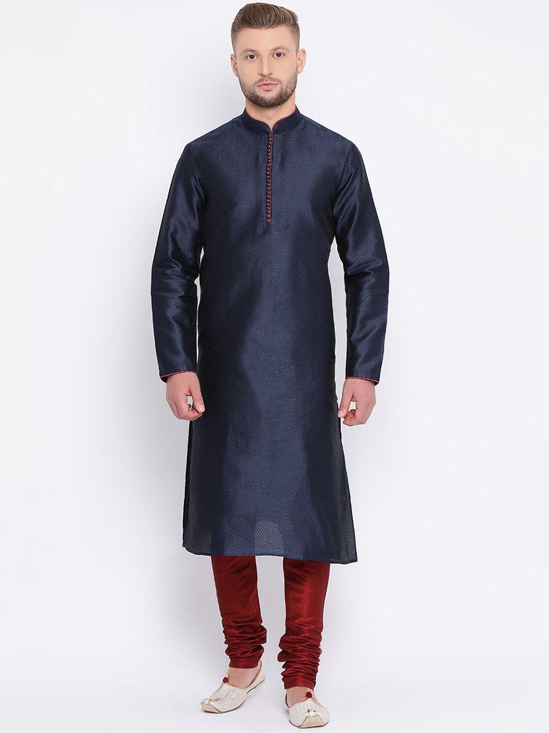 sanwara men blue & maroon self design kurta with churidar