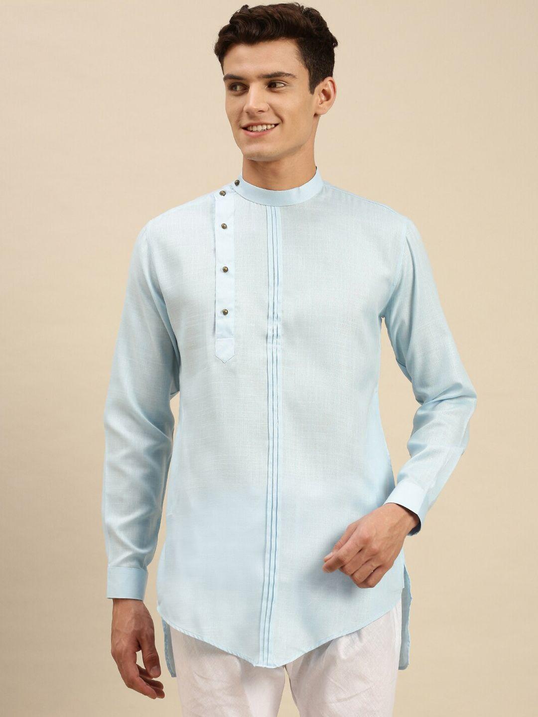 sanwara men blue dyed flared sleeves thread work pastels kurta