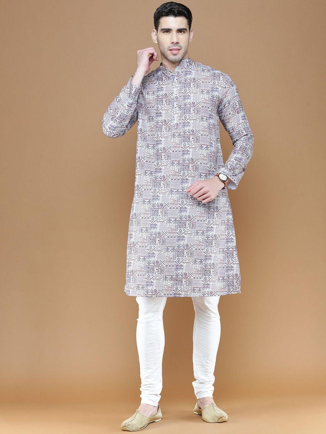 sanwara men blue ethnic motifs printed regular kurta with pyjamas