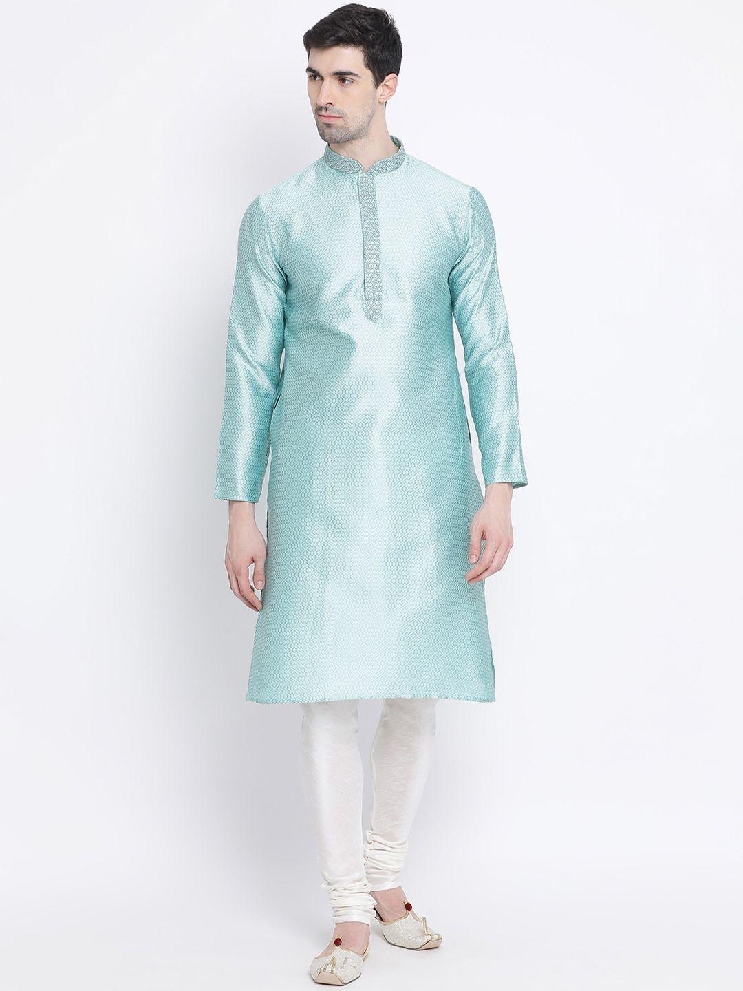 sanwara men blue woven design straight kurta