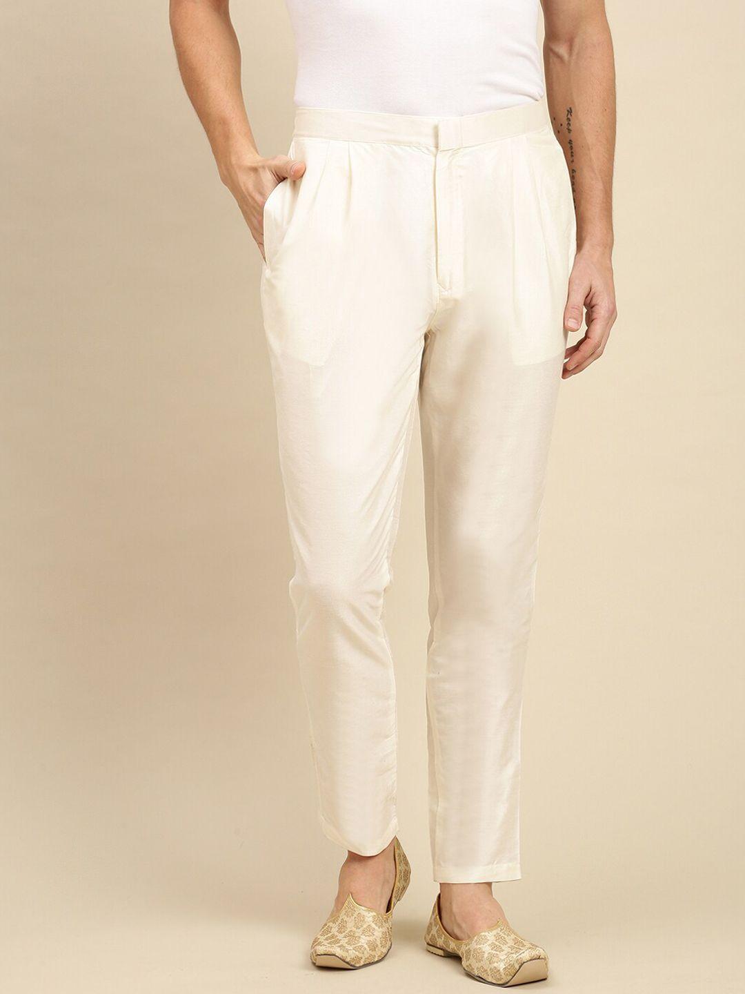 sanwara men cream-coloured solid ankle-length relaxed-fit pyjamas