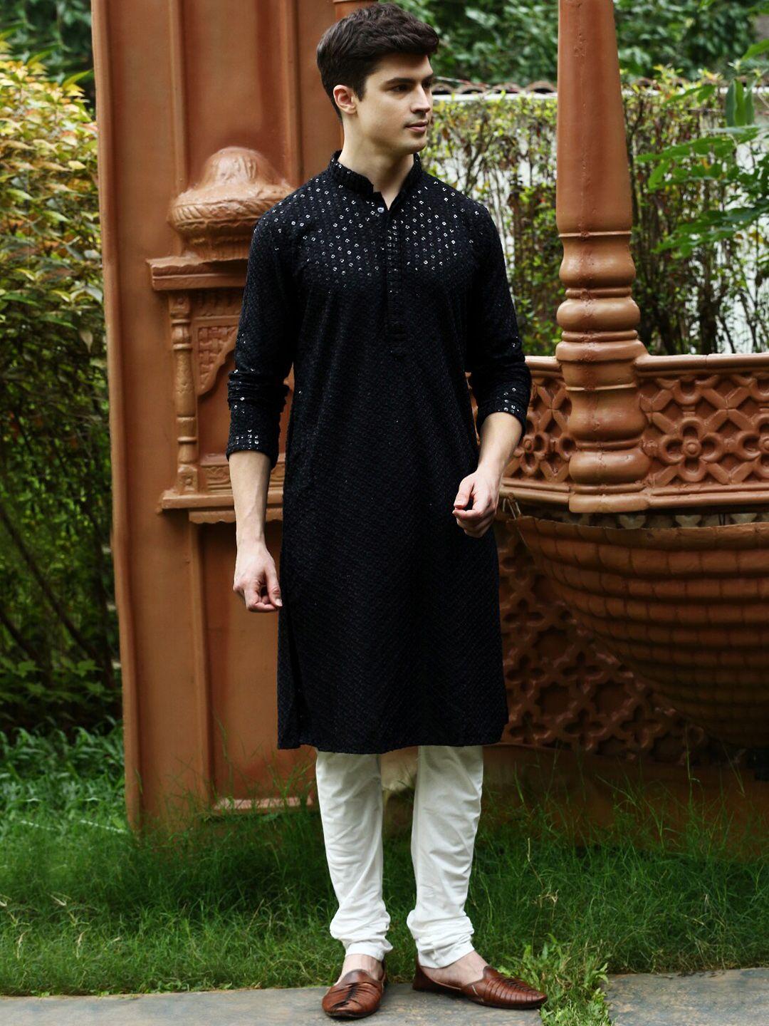 sanwara men embroidered chikankari sequinned cotton kurta