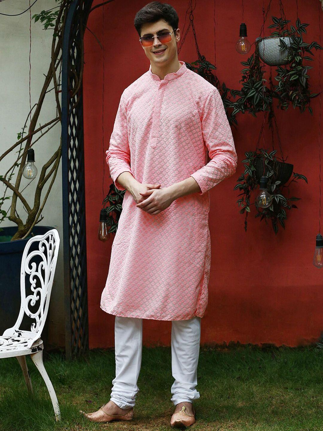 sanwara men floral embroidered chikankari cotton kurta