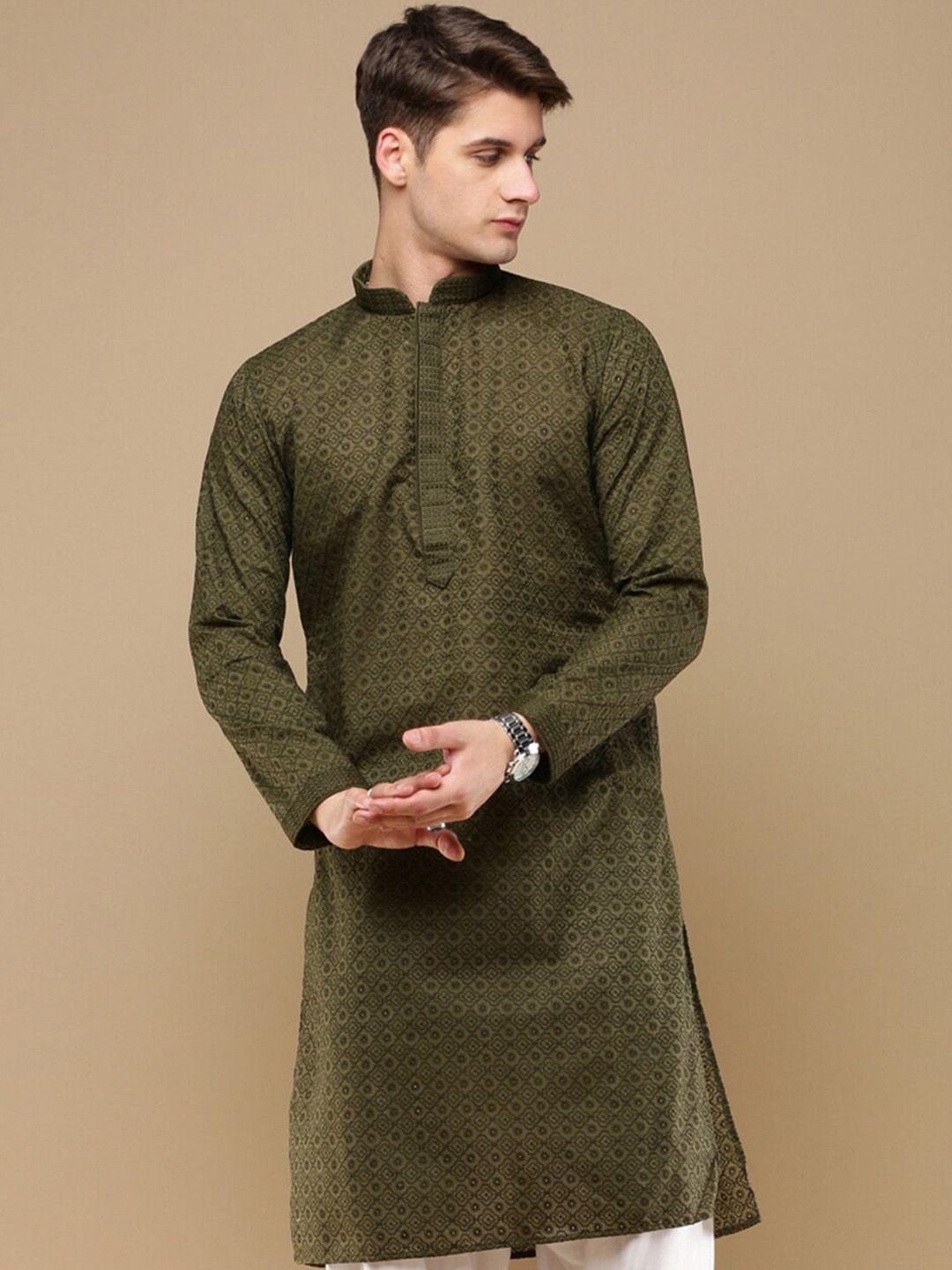 sanwara men geometric embroidered summer sheers kurta