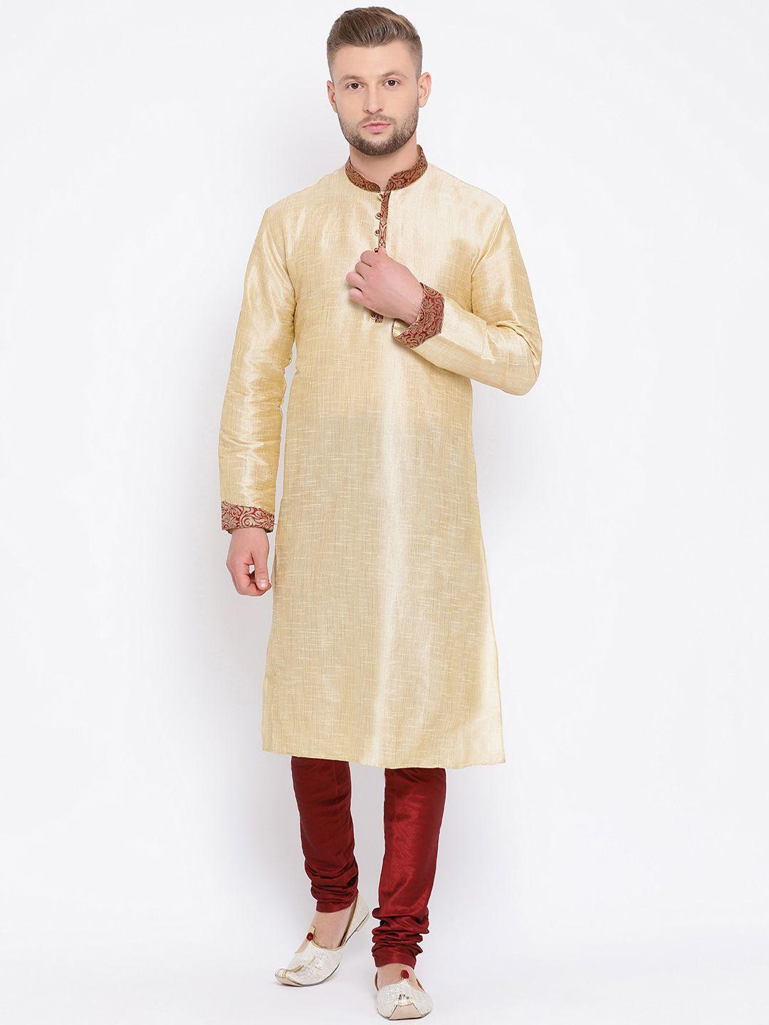 sanwara men gold-toned & maroon solid kurta with churidar