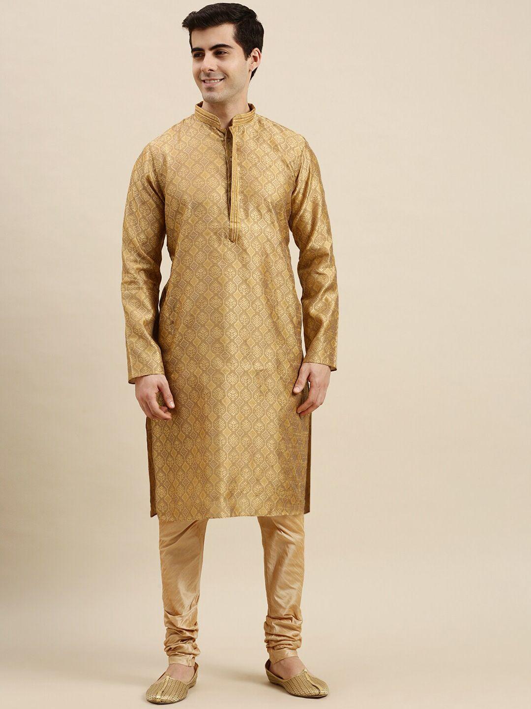 sanwara men gold-toned kurta with churidar