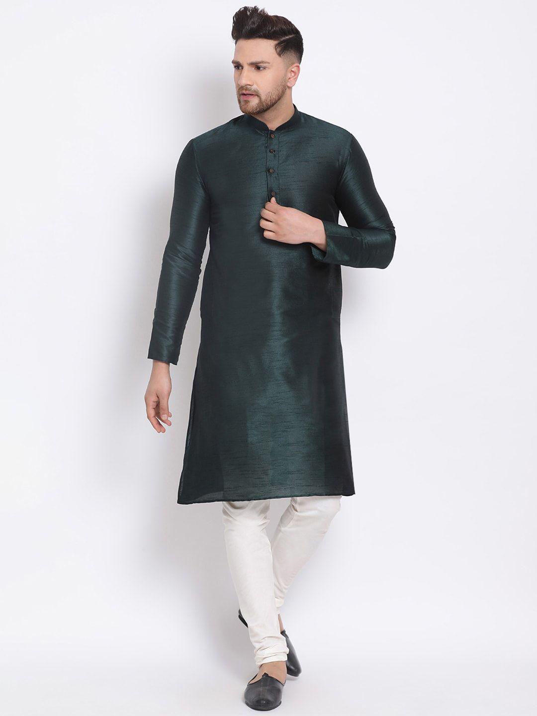 sanwara men green & off-white solid kurta with pyjamas