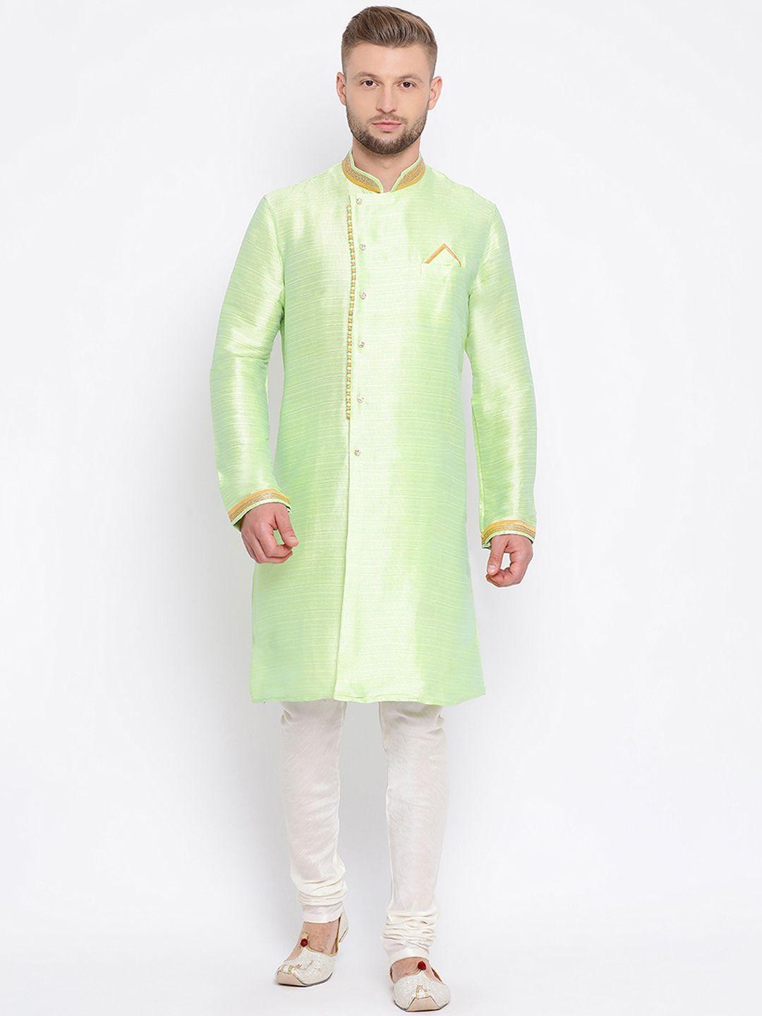 sanwara men green & white self design kurta with churidar