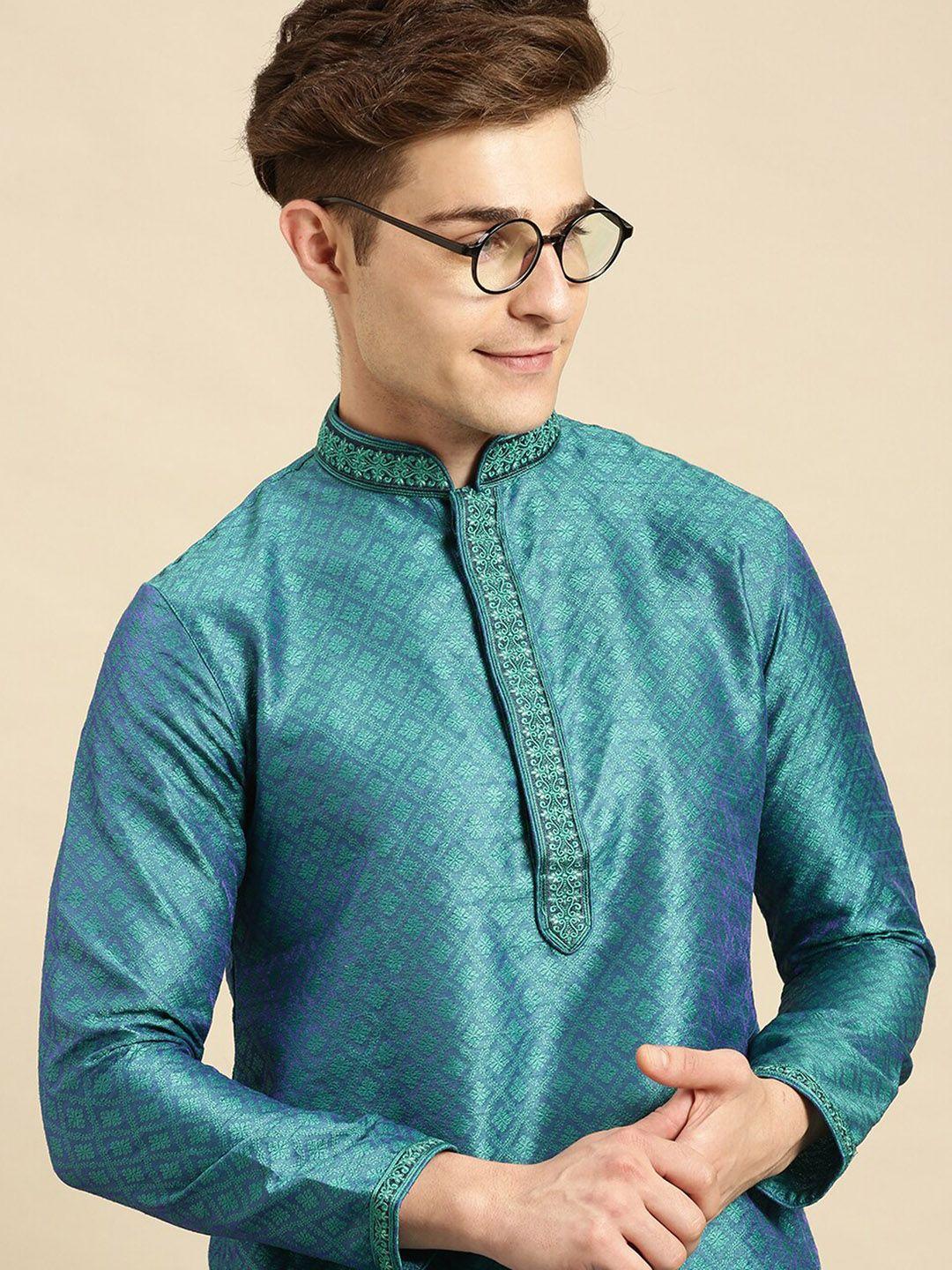 sanwara men green ethnic motifs regular kurta with trousers