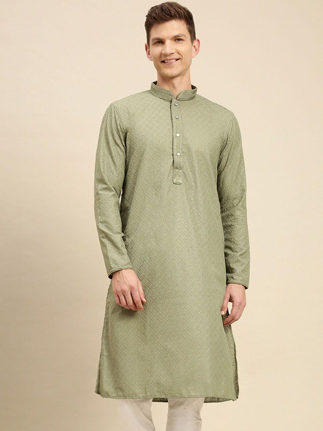 sanwara men green patchwork kurta