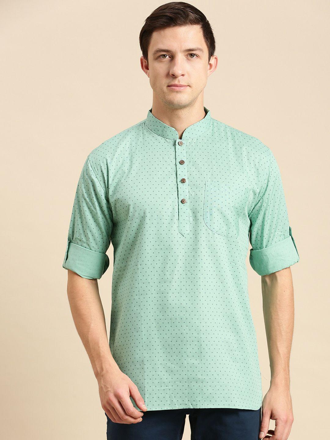 sanwara men green printed kurta