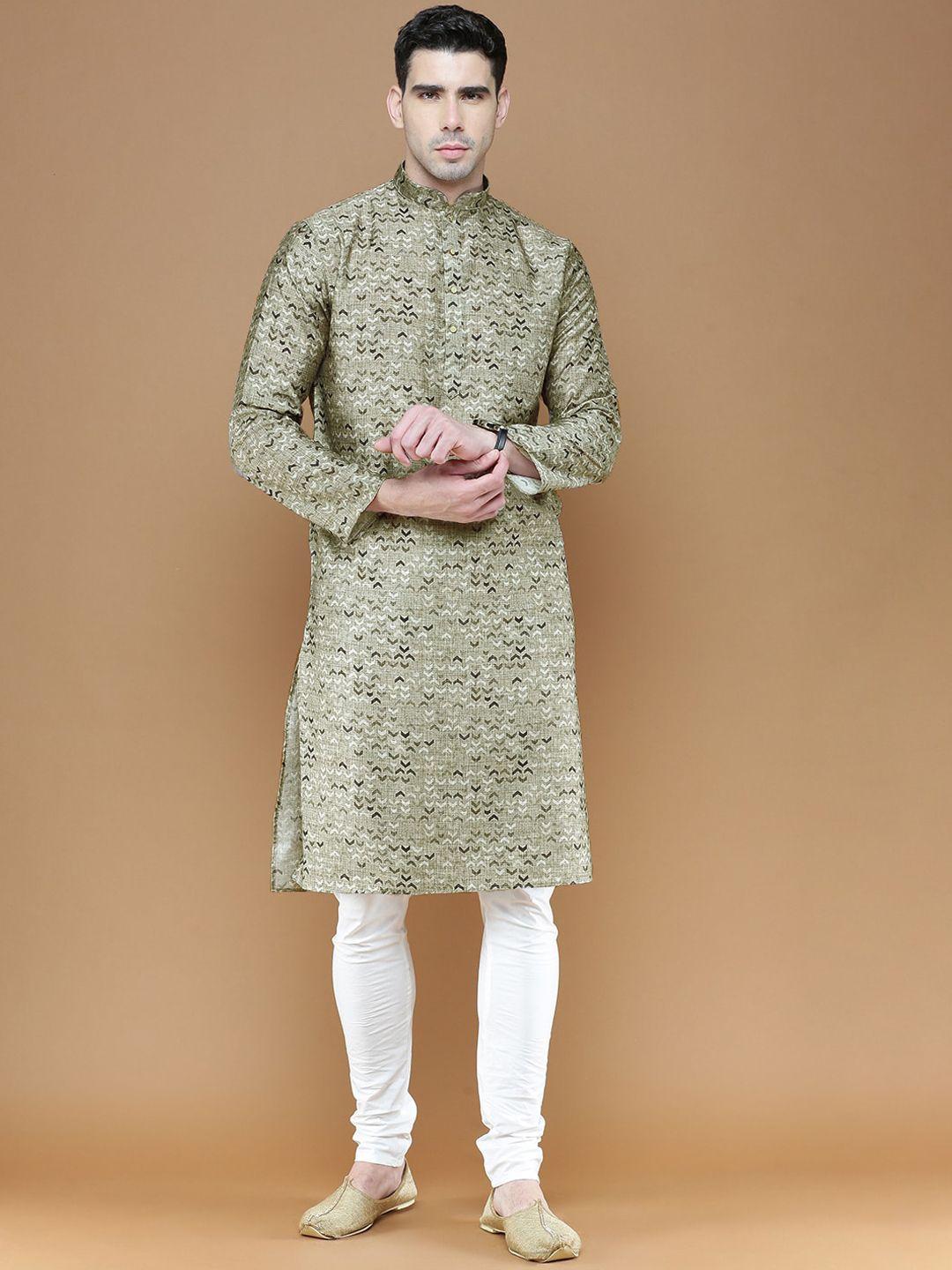 sanwara men green printed regular kurta with pyjamas