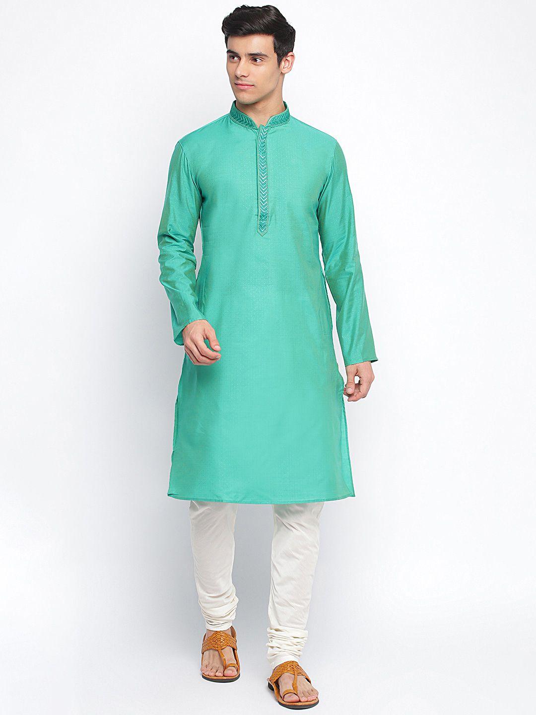 sanwara men green regular kurta with churidar