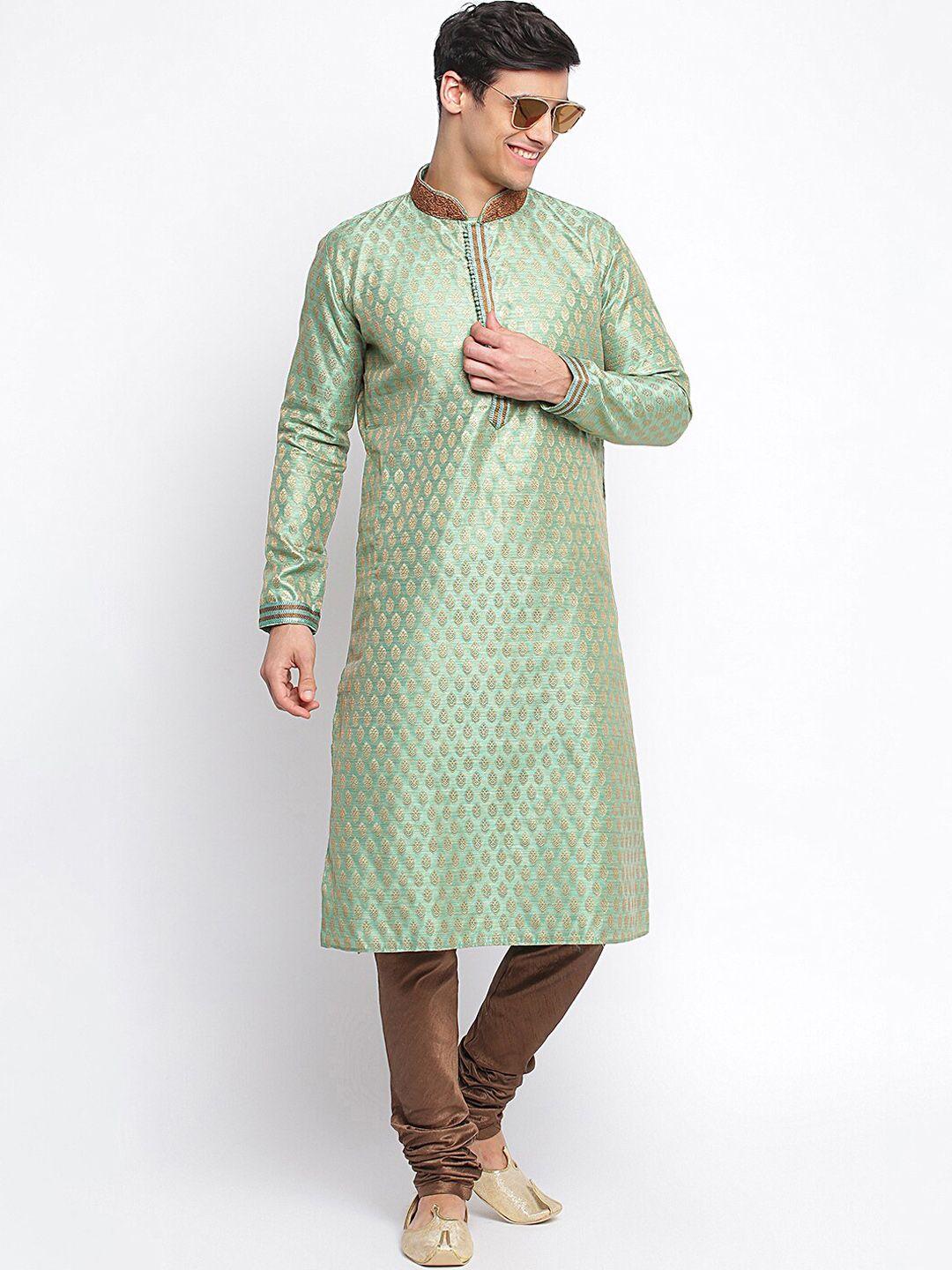 sanwara men green regular kurta with churidar