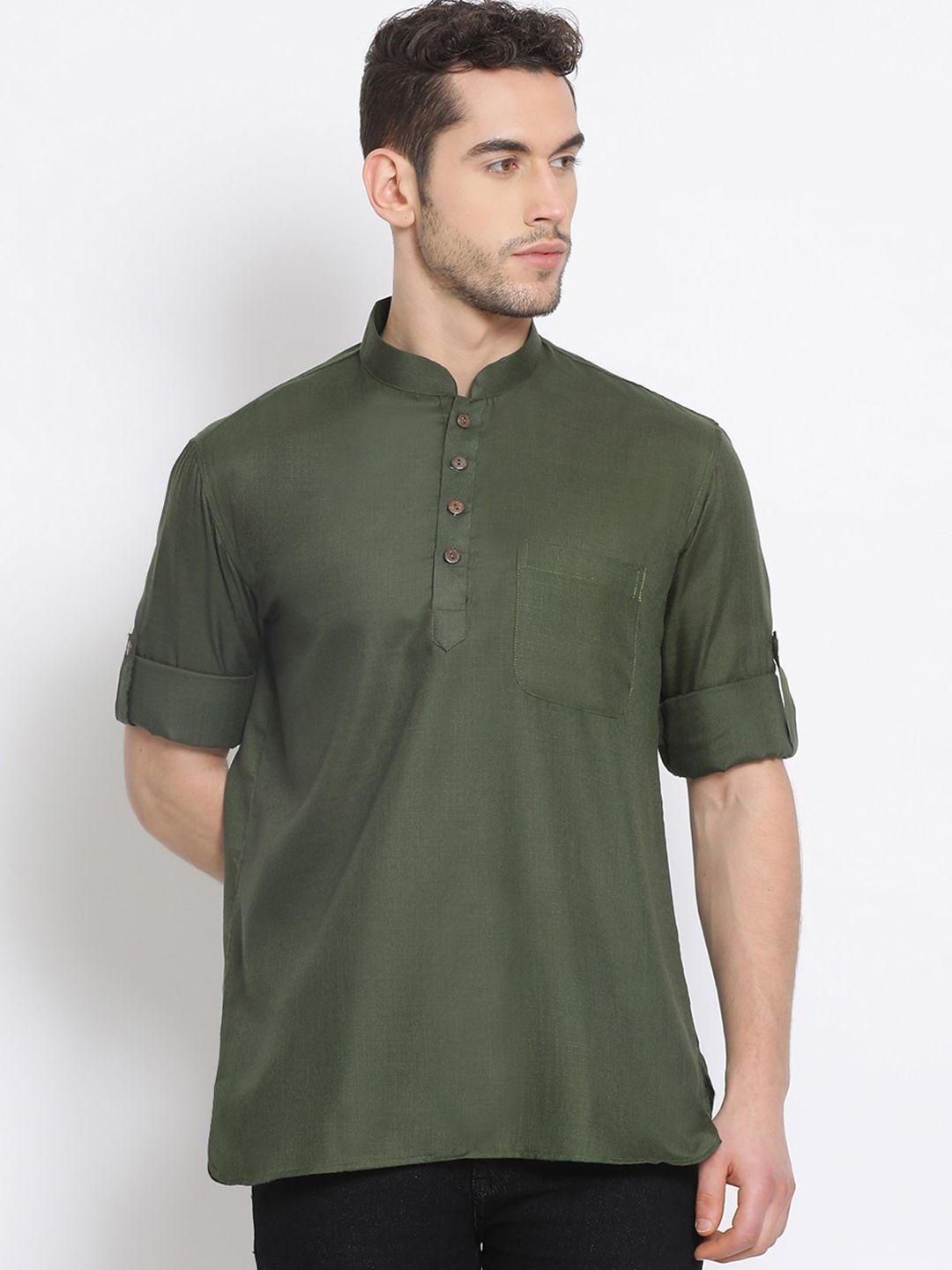 sanwara men green solid straight kurta