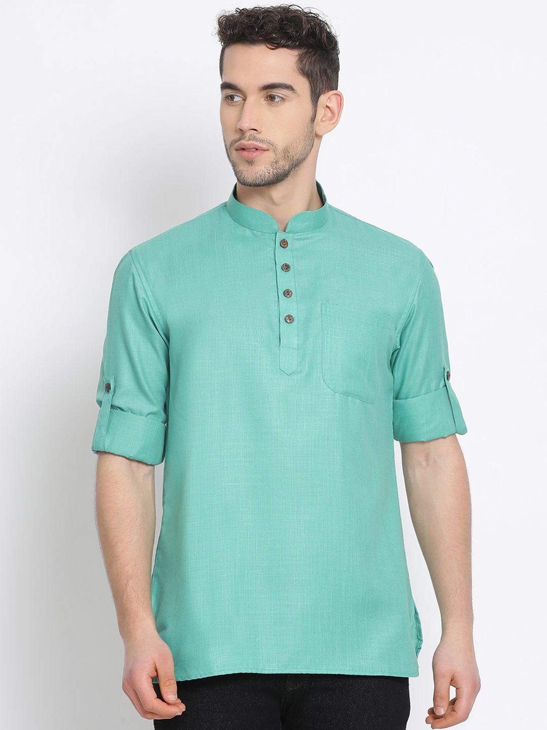 sanwara men green solid straight kurta