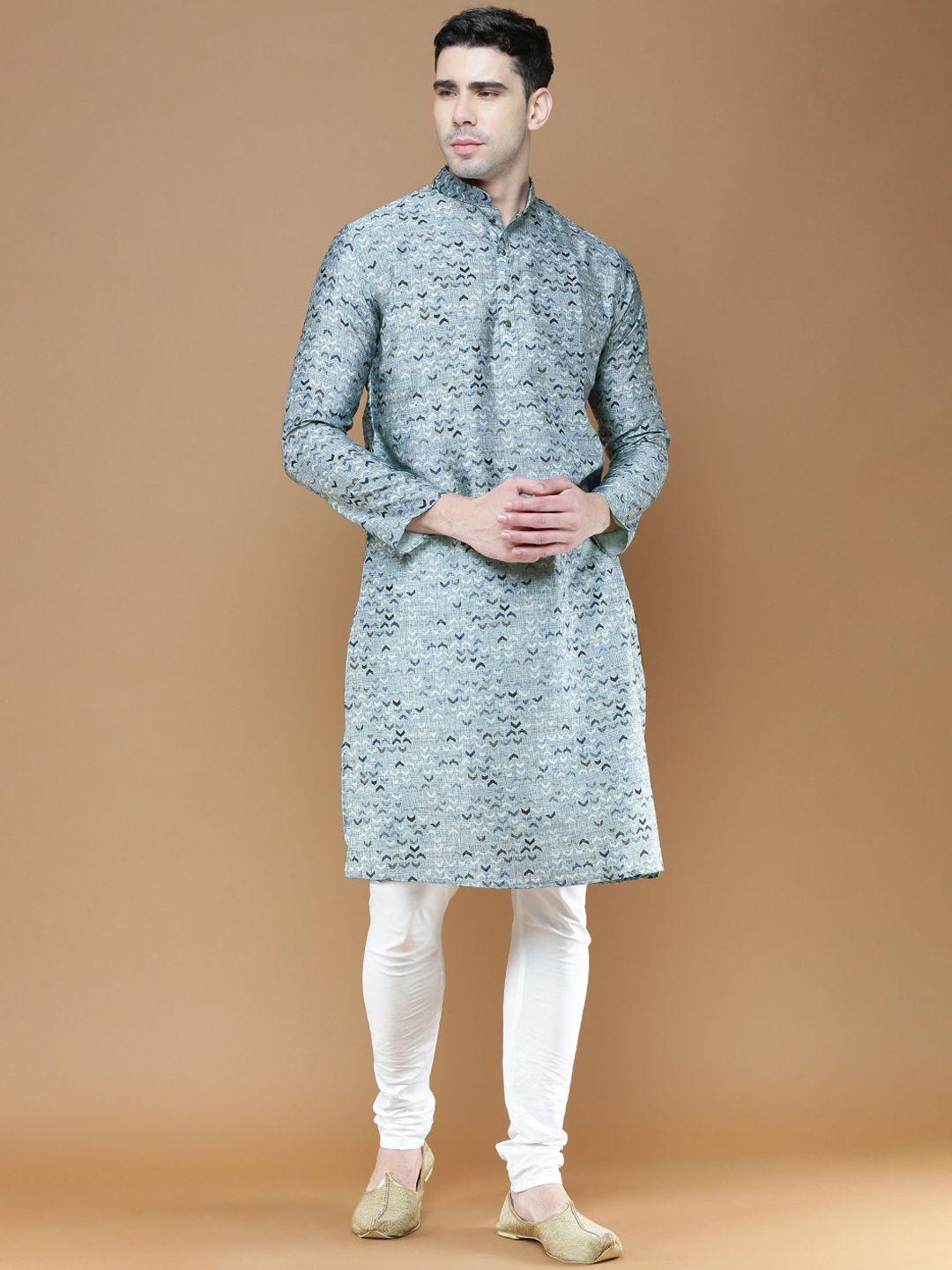 sanwara men grey printed regular kurta with pyjamas