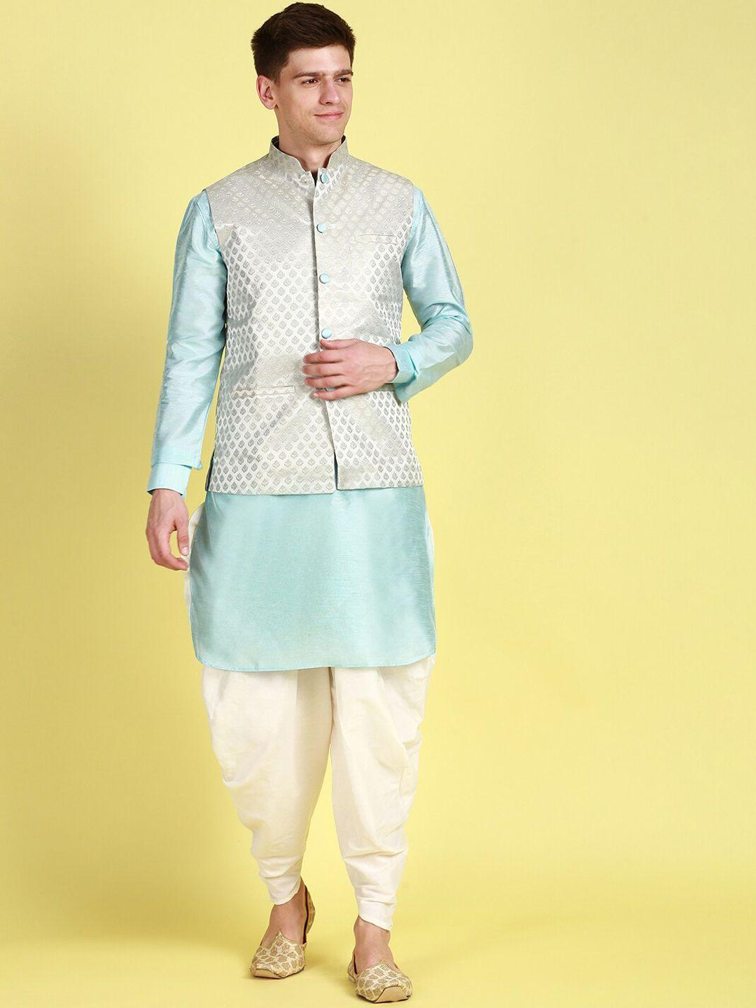 sanwara men mandarin collar straight kurta with dhoti pants & nehru jacket