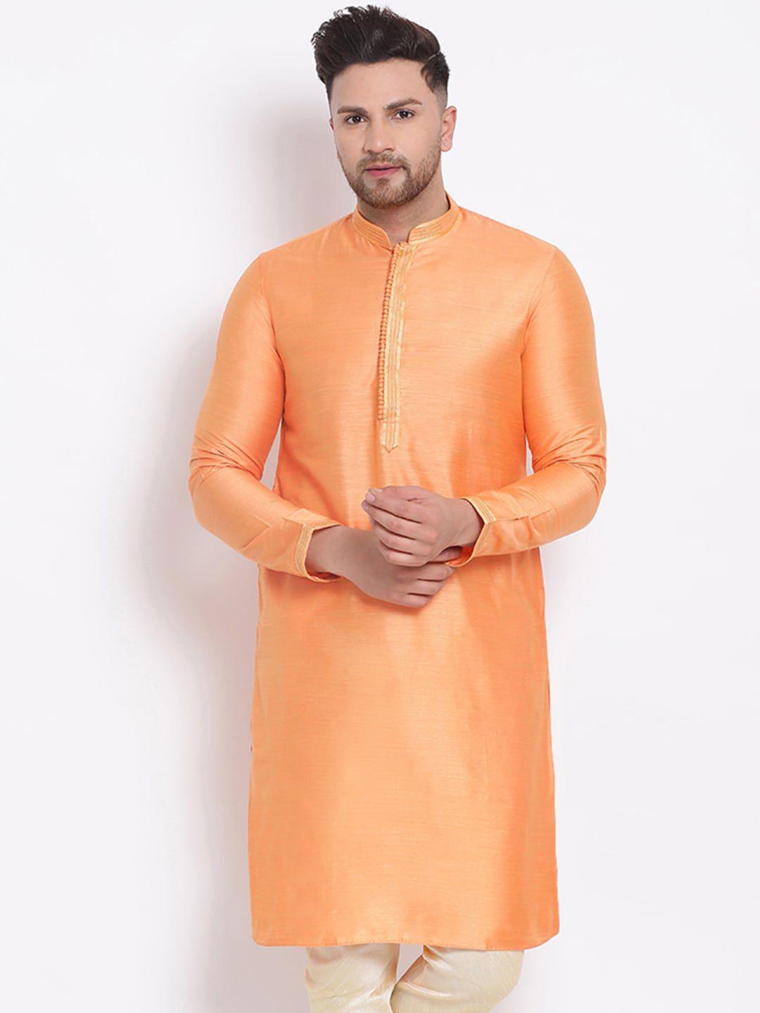 sanwara men orange solid kurta