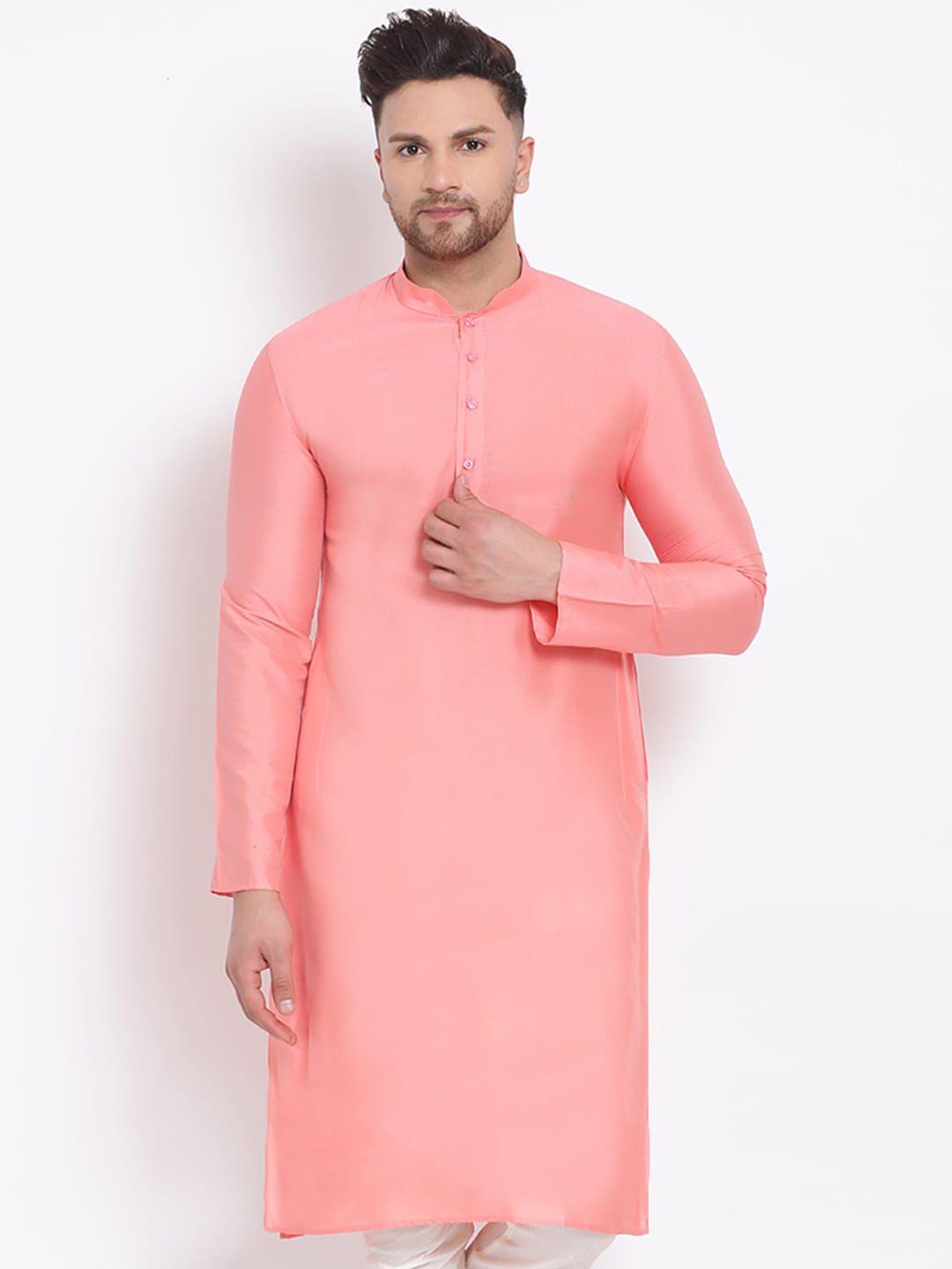 sanwara men pink solid straight kurta