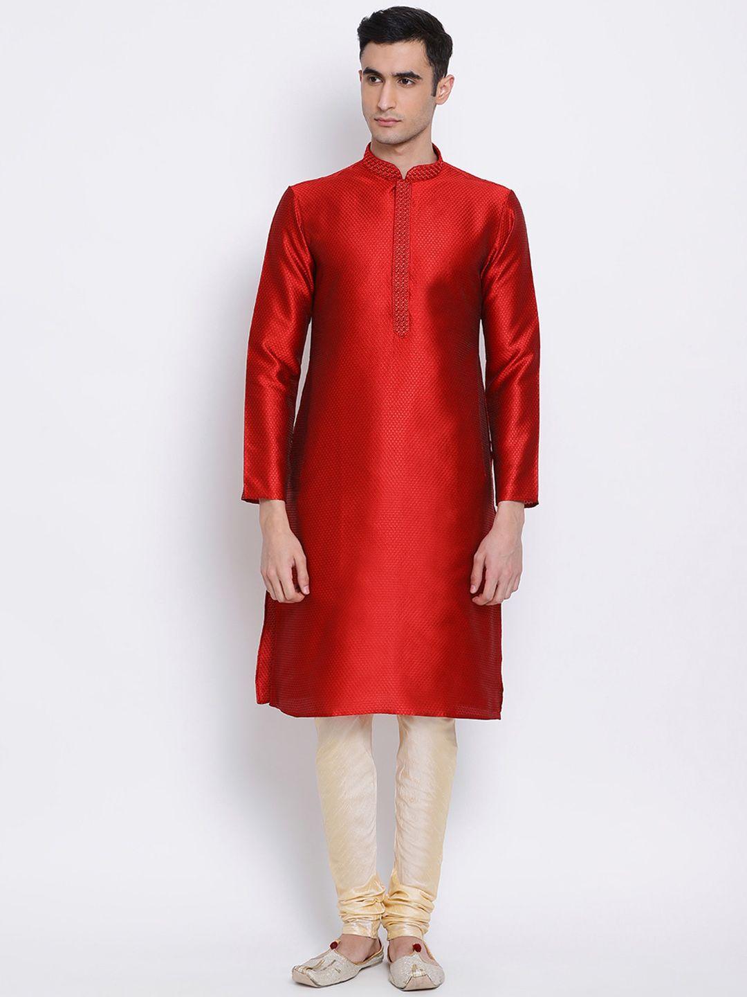 sanwara men red & beige woven design kurta with pyjamas