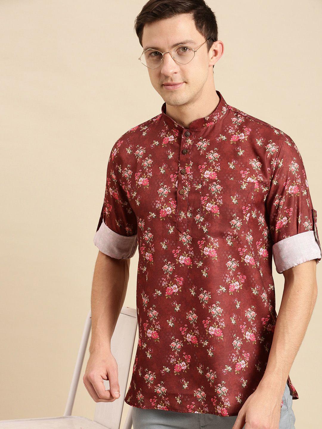 sanwara men red floral printed floral kurta