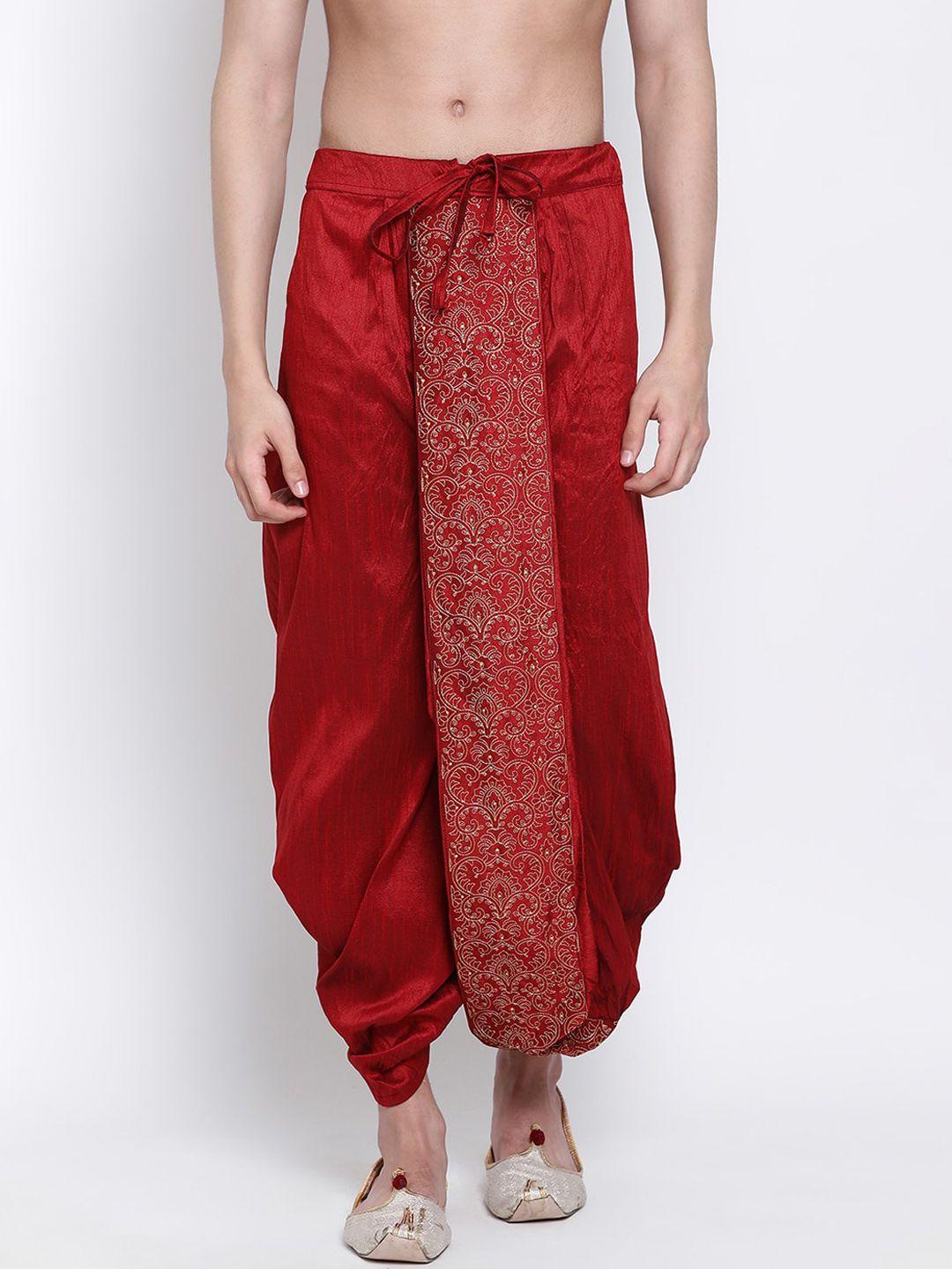 sanwara men red solid relaxed-fit dhoti