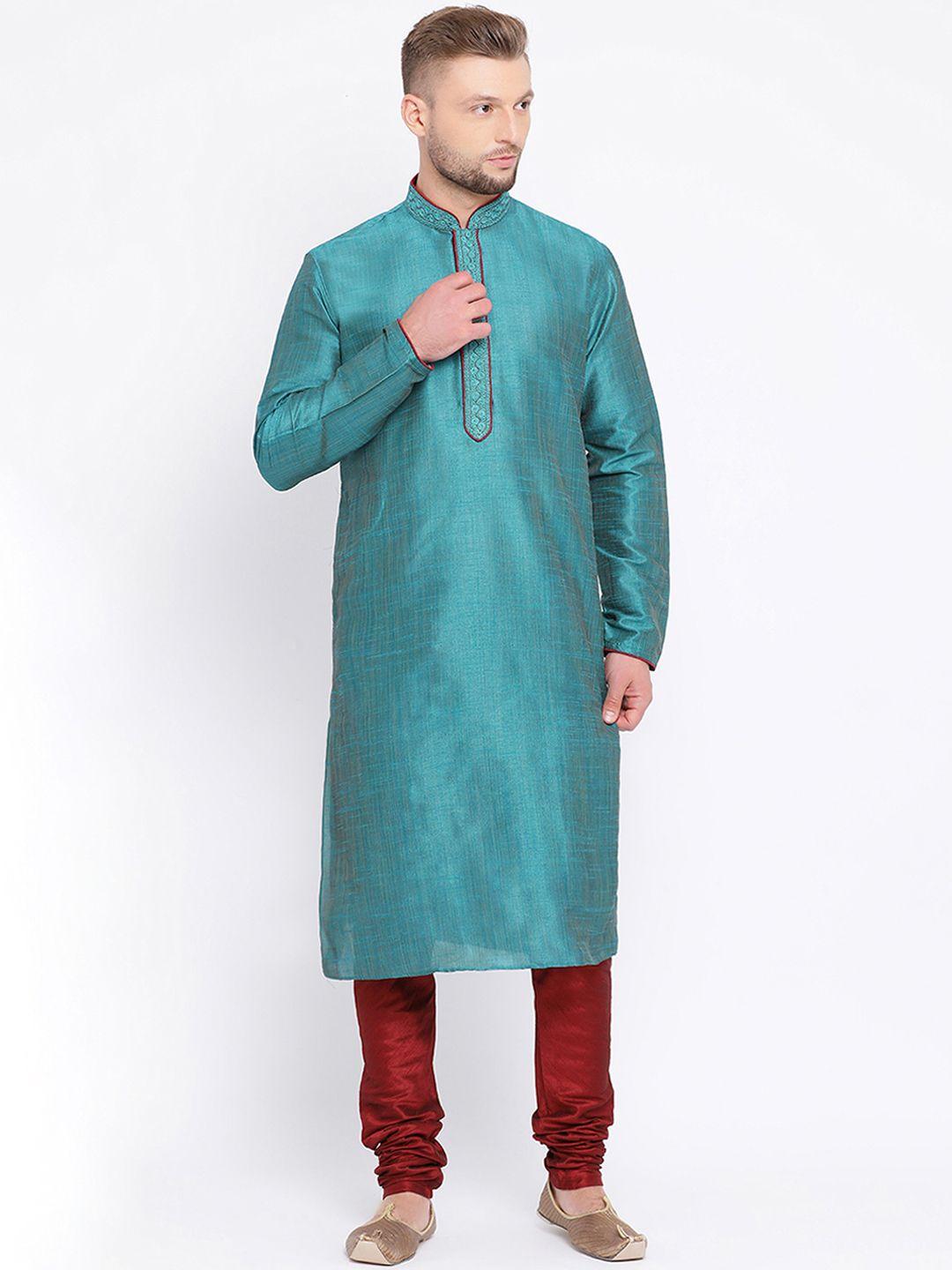 sanwara men teal green solid straight kurta