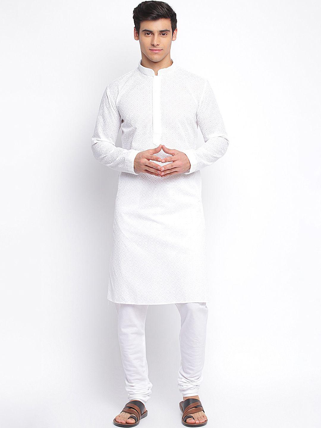 sanwara men white regular kurta with pyjamas