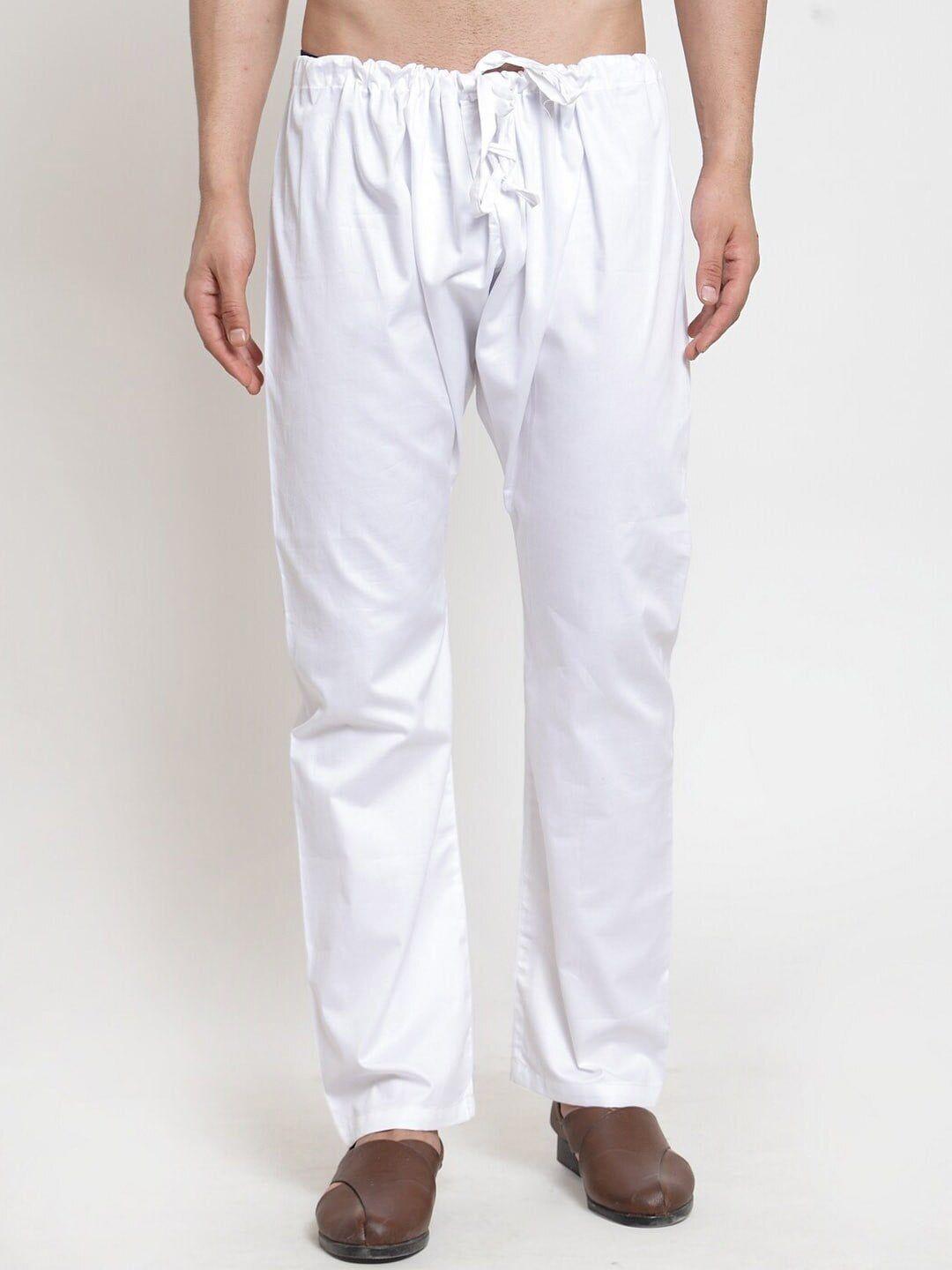 sanwara men white solid relaxed-fit cotton pyjama