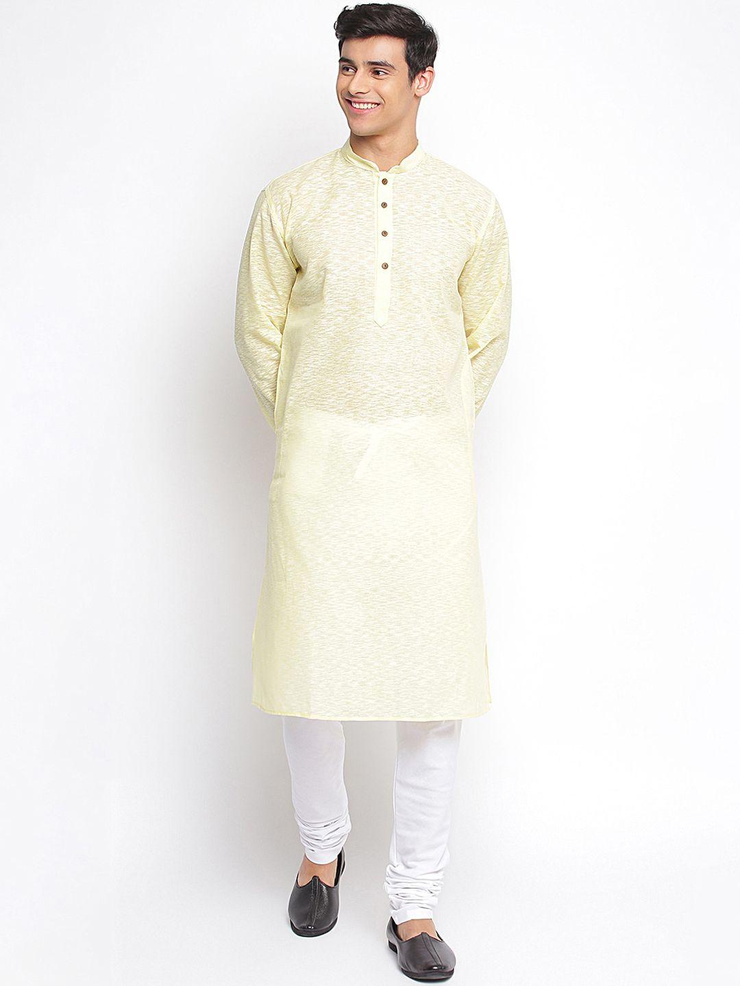 sanwara men yellow embroidered regular kurta with churidar