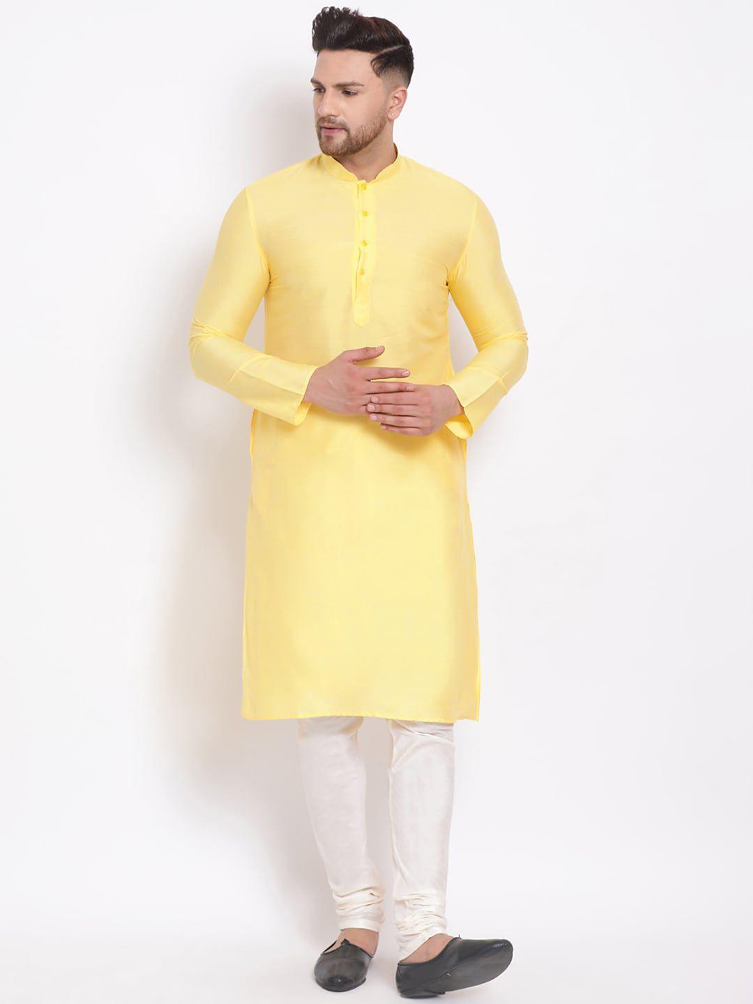 sanwara men yellow solid kurta with pyjamas