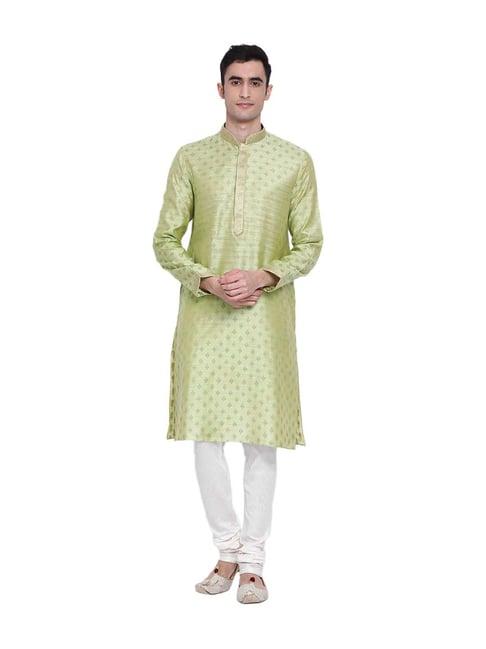 sanwara mint green & white embroidered kurta & pyjama set
