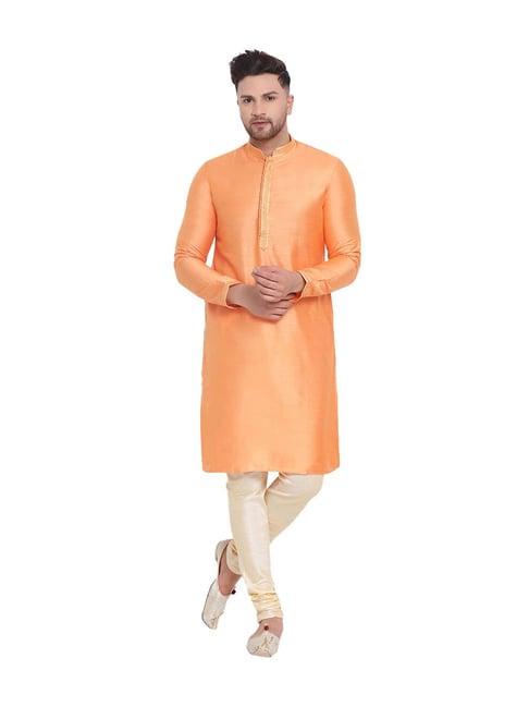 sanwara orange solid full sleeves kurta & pyjama set