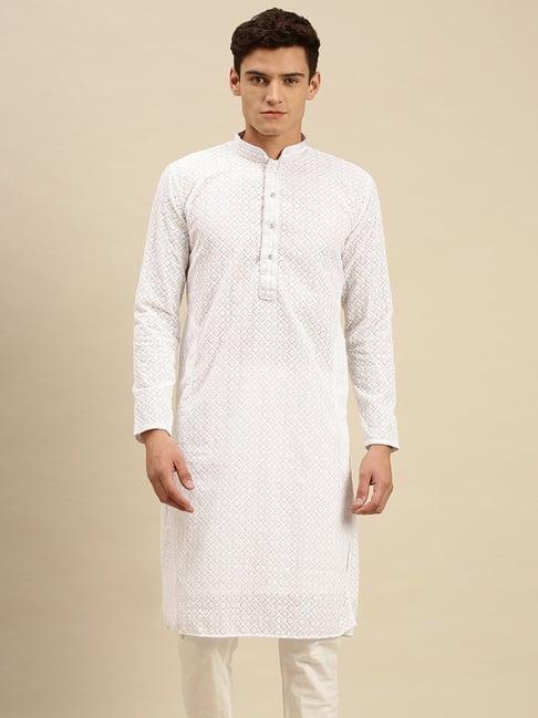 sanwara white cotton chikankari regular fit kurtas