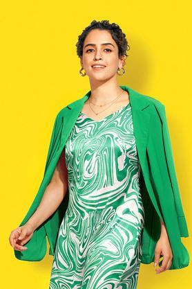 sanya malhotra solid polyester women's blazer - green