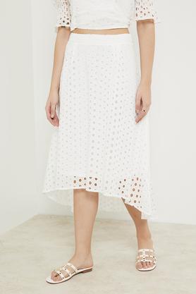 sanya malhotra solid cotton regular fit women's skirt - off white